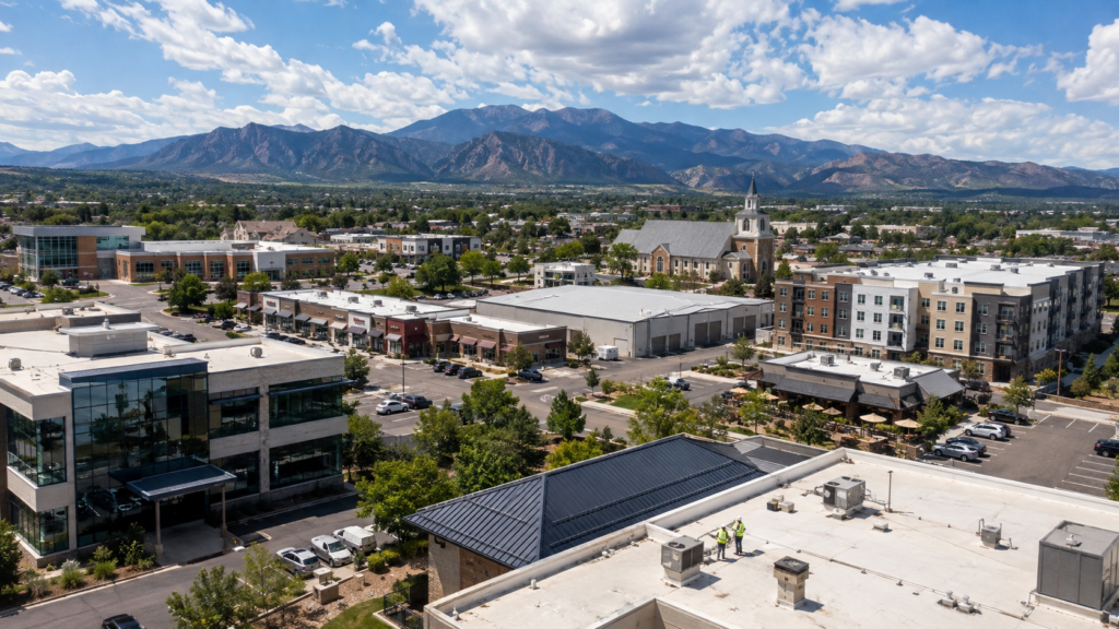 Commercial properties served by roofing professionals in Colorado Springs