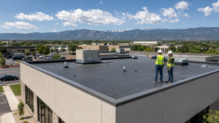 Services Commercial low-slope roofing project in Colorado Springs