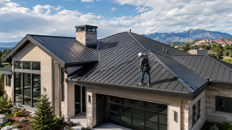 Services Standing seam metal roof on a modern Colorado Springs home